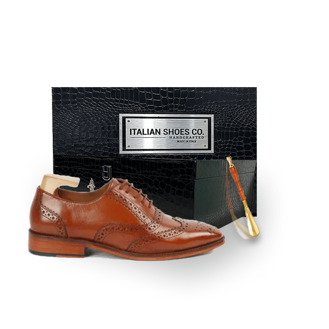 Wingtip Oxford Brogue Brown Hand Colored Leather Shoes