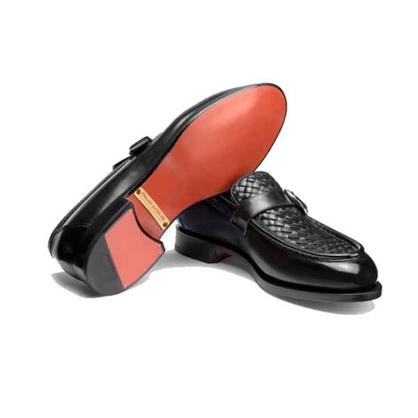 Single Buckle Black Leather Hand Crafted Loafer