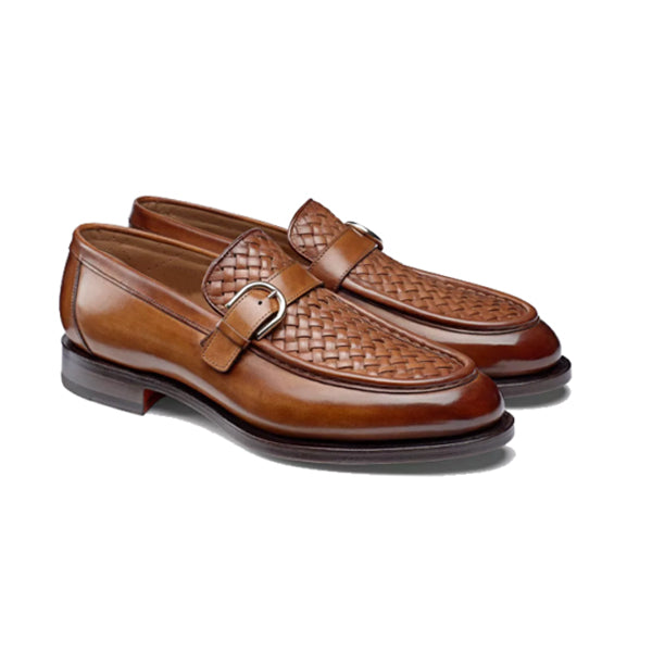 Single Buckle Light Brown Leather Hand Crafted Loafer