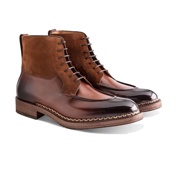 Derby High Ankle Shiny Brown Suede Leather Boots