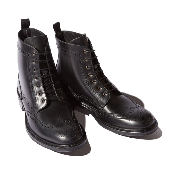 Wingtip High Ankle Black Leather Derby Boots