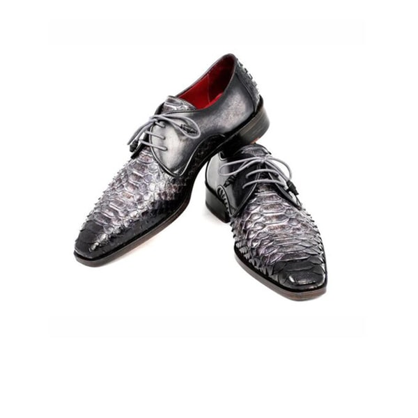 Derby Blucher Genuine Grey Leather Alligator Shoes
