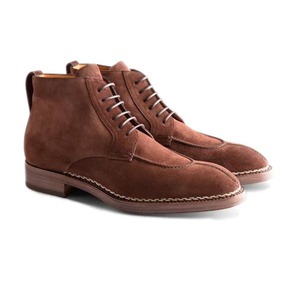 Derby Ankle Brown Suede Italian Leather Shoes For Man
