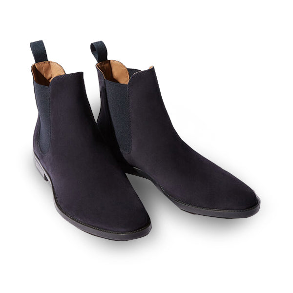 Classic Chelsea Navy Blue Suede Leather Boots
