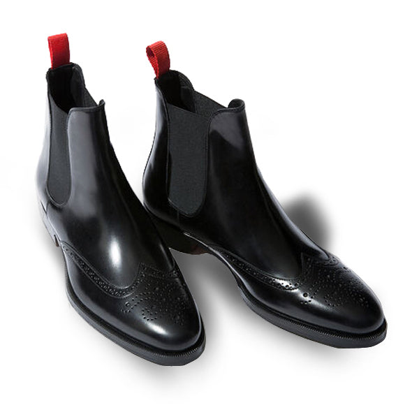 Wingtip High Ankle Black Leather Boots