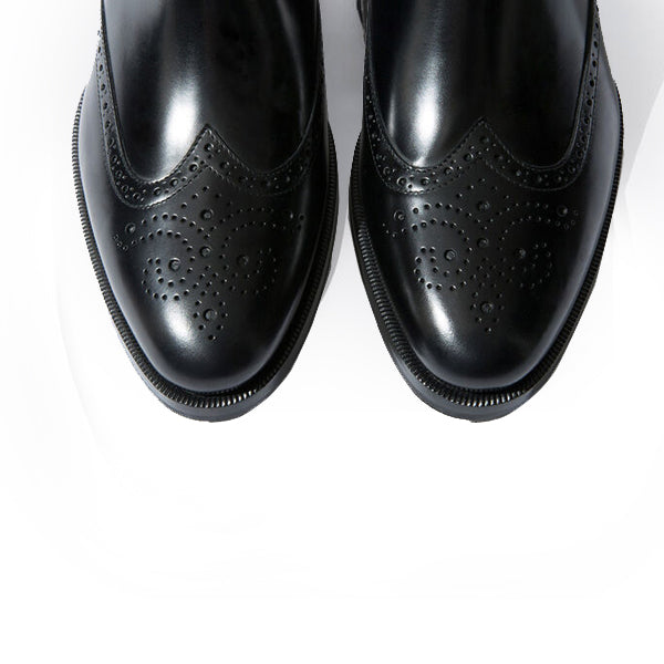 Wingtip High Ankle Black Leather Boots