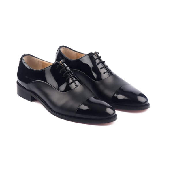 Captoe Formal Oxford Classic Shiny Black Leather Shoes