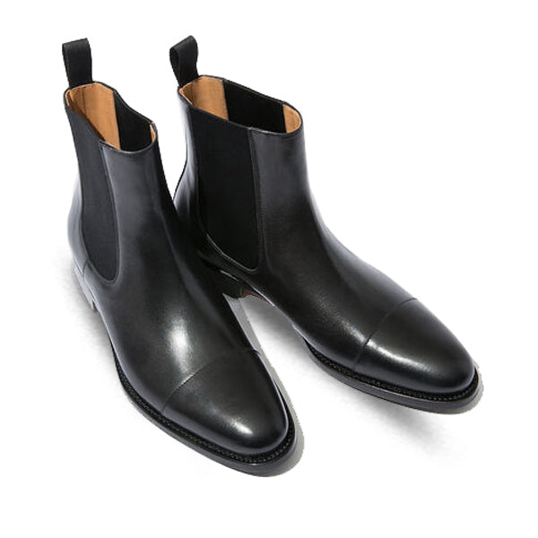 Classic Chelsea Captoe Black Leather Boots