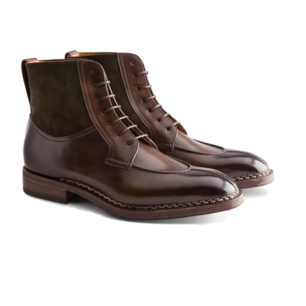 Derby High Ankle Dark Brown Suede Leather Boots