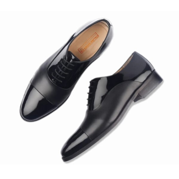 Captoe Formal Oxford Classic Shiny Black Leather Shoes