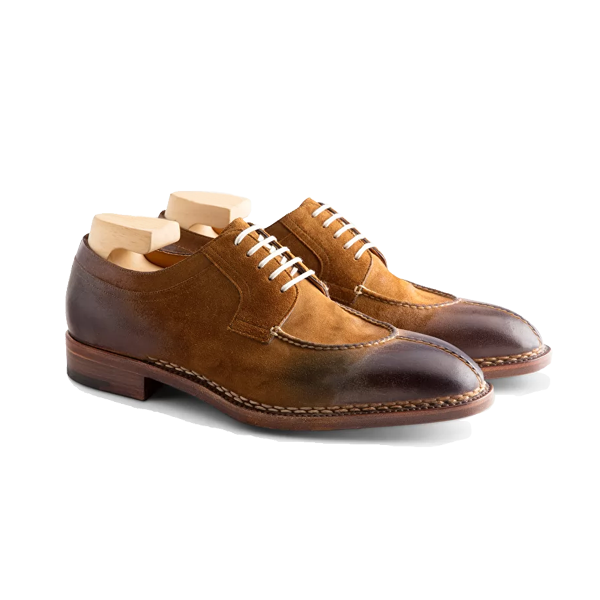 Derby Blucher Brown Suede Leather Man Shoes