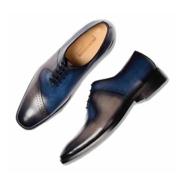 Dual-Shade Navy Brown Lace-Up Oxford Shoe