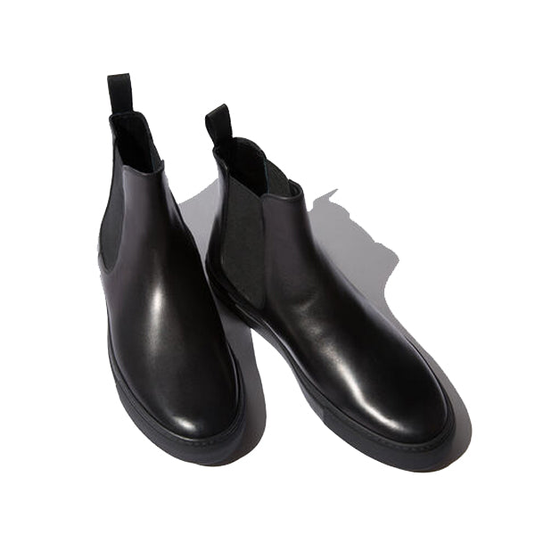 Classic Chelsea Round Toe Black Leather Ankle Boots