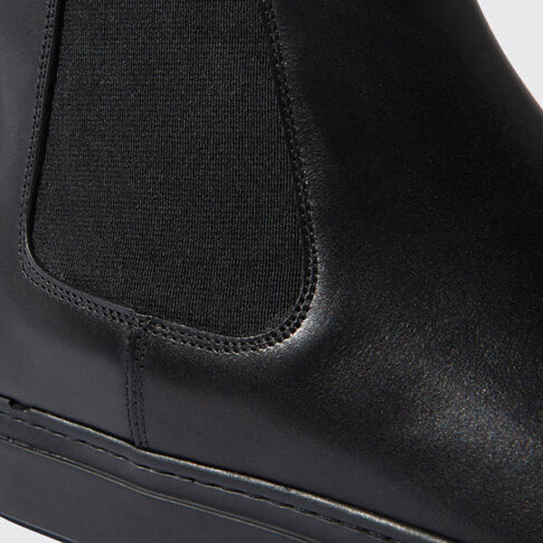 Classic Chelsea Round Toe Black Leather Ankle Boots