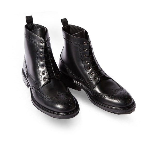 Wingtip Black Leather High Ankle Derby Boots