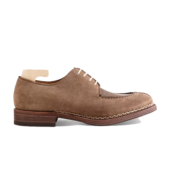 Derby Blucher Beige Suede Leather Man Shoes 606