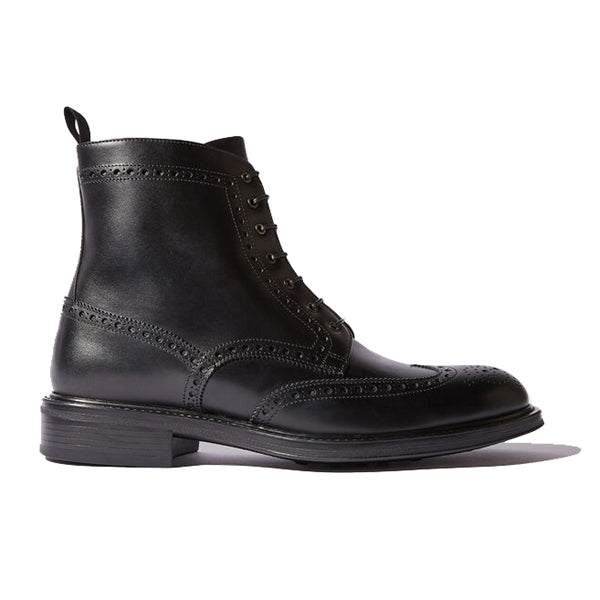 Wingtip Black Leather High Ankle Derby Boots 688