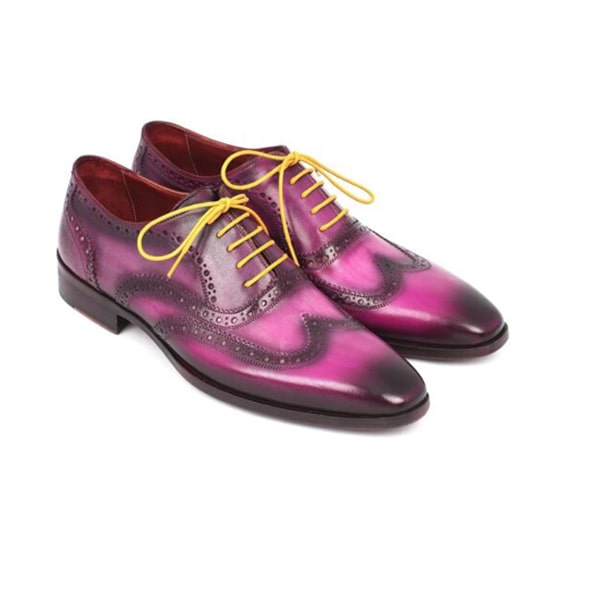 Wingtip Oxford Italian Leather Men Shoes with Yellow Laces