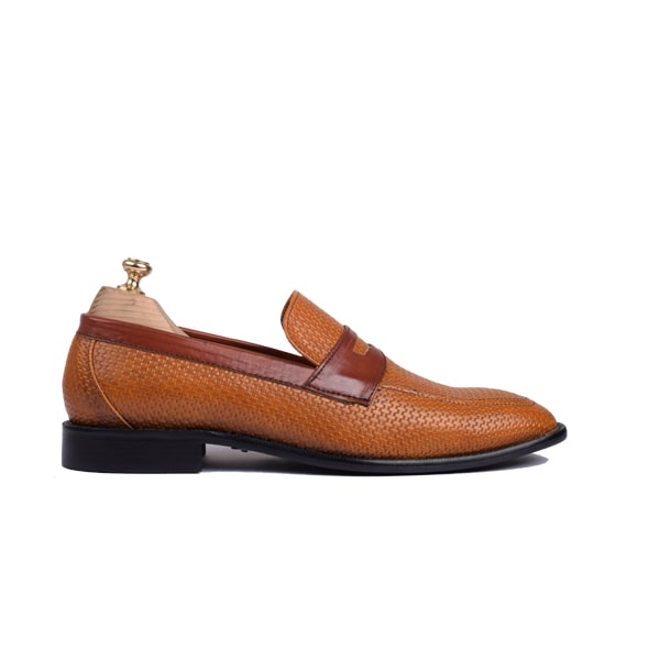 Penny Weaved Leather Loafer in brown colour
