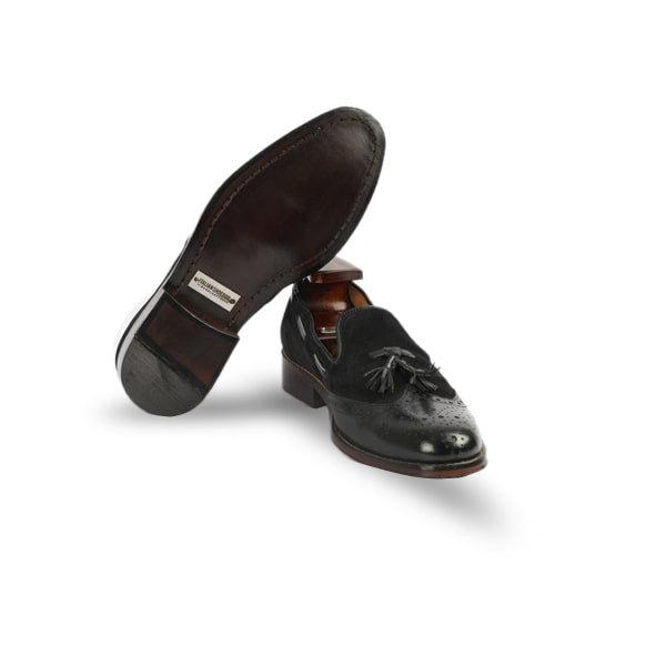 Tassel Suede Black Leather Loafer