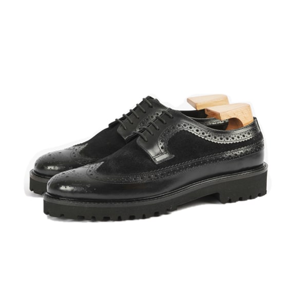 Wingtip Derby Black Leather Hand Made Dress up Shoes