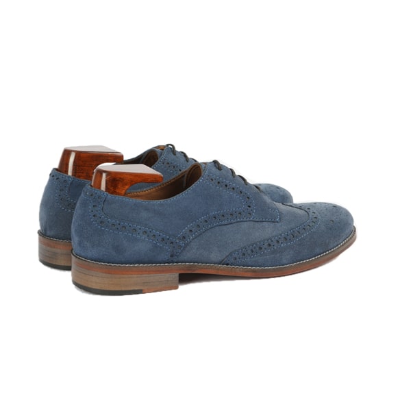 Wingtip Derby Blucher Suede Blue Leather Shoes