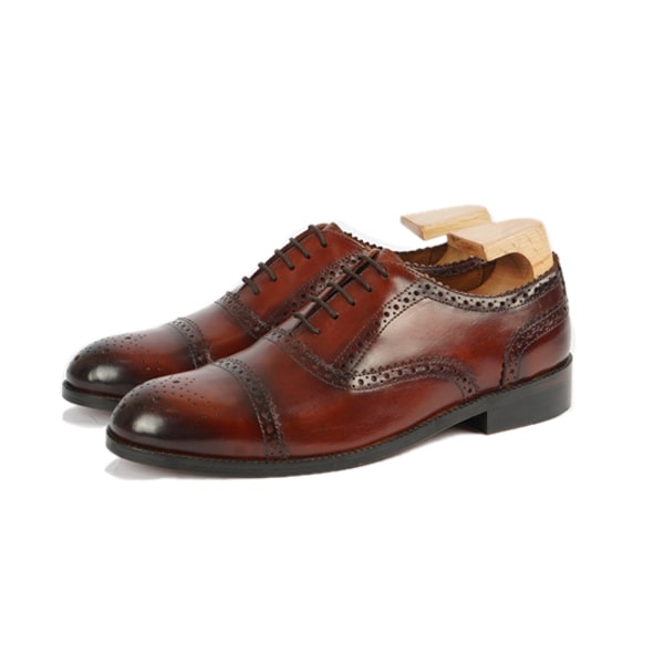 Wingtip Captoe Burgundy Hand Colored Leather Shoes