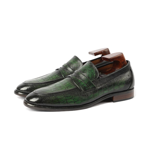 Embossed Shade Green Leather Penny Loafer