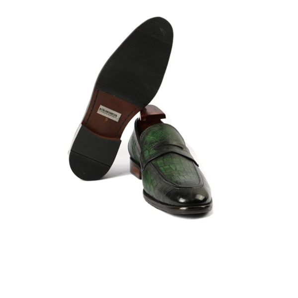 Embossed Shade Green Leather Penny Loafer