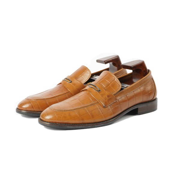 Embossed Shade Brown Leather Penny Loafer