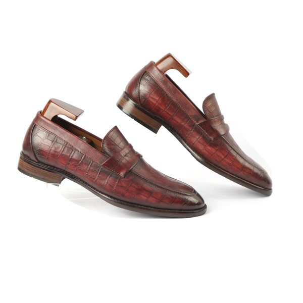 Embossed Burgundy Leather Penny Loafer