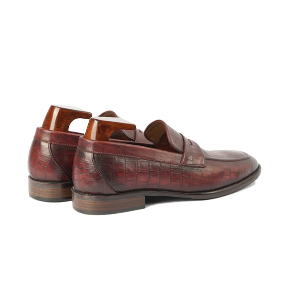 Embossed Burgundy Leather Penny Loafer