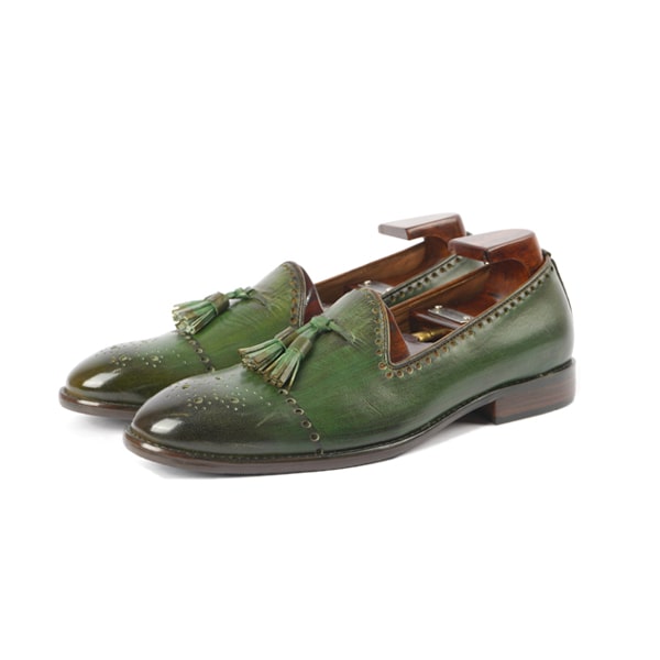 Tassel Leather Dark Green Loafer shoes | Italian leather shoes