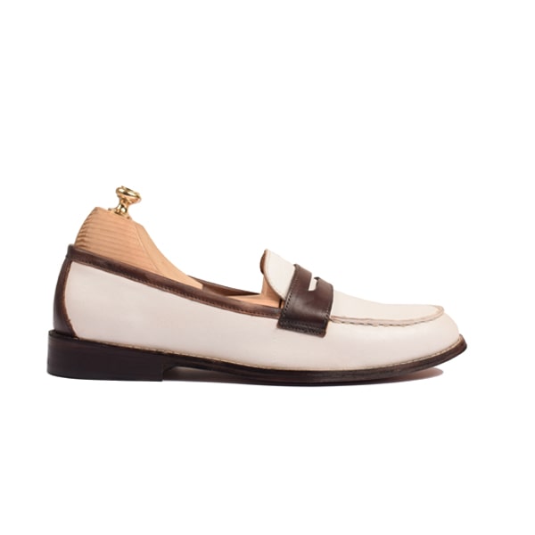 Penny Loafer In White and Brown Leather