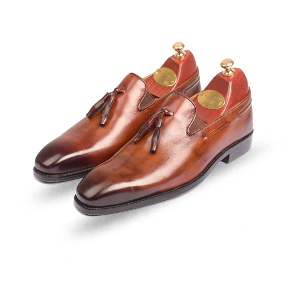 Tassel Shade Brown Hand Coloured Leather Loafer