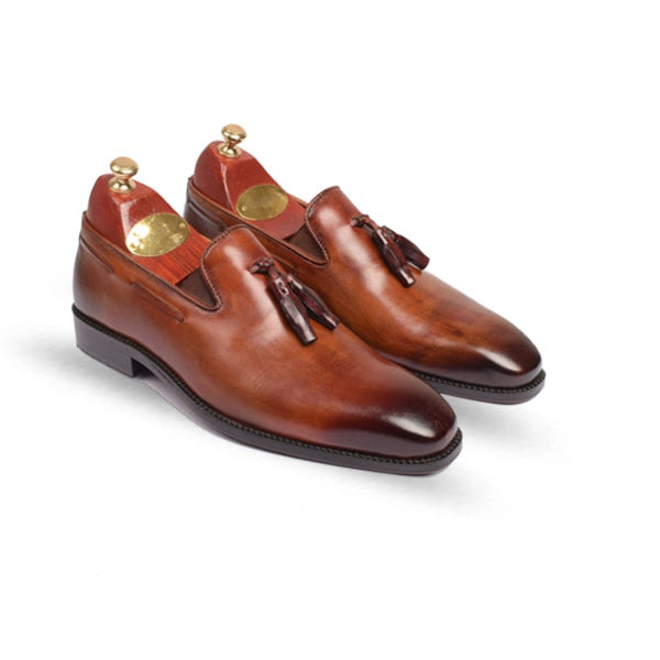 Tassel Shade Brown Hand Coloured Leather Loafer