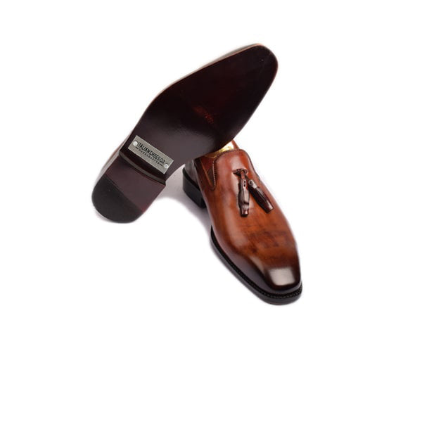 Tassel Shade Brown Hand Coloured Leather Loafer