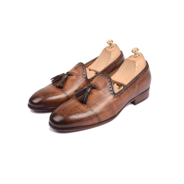 Tassel Brown Hand Painted Patina Leather Loafer