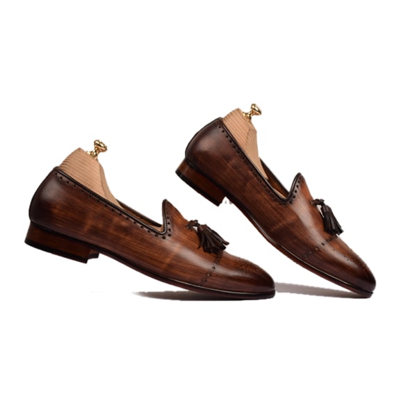 Tassel Brown Hand Painted Patina Leather Loafer