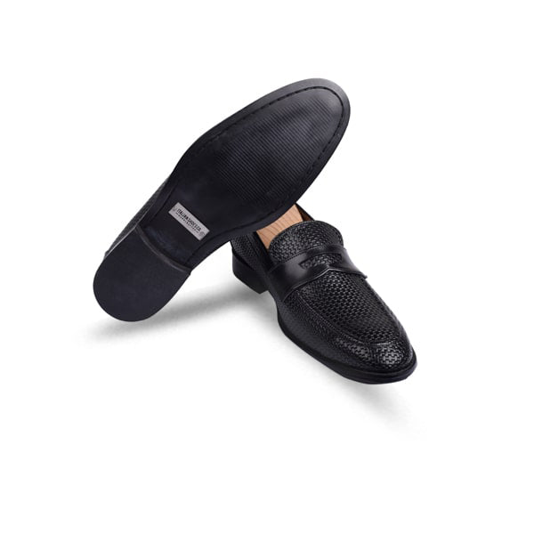 Penny Weaved Black Hand Colored Leather Loafer