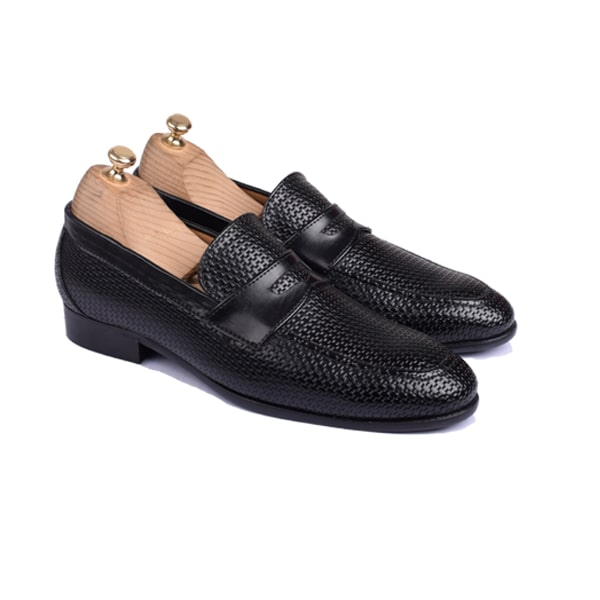 Penny Weaved Navy Blue Hand Colored Leather Loafer