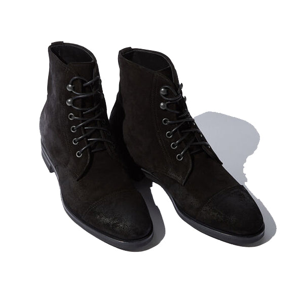 Derby High Ankle Suede Black Leather Boots