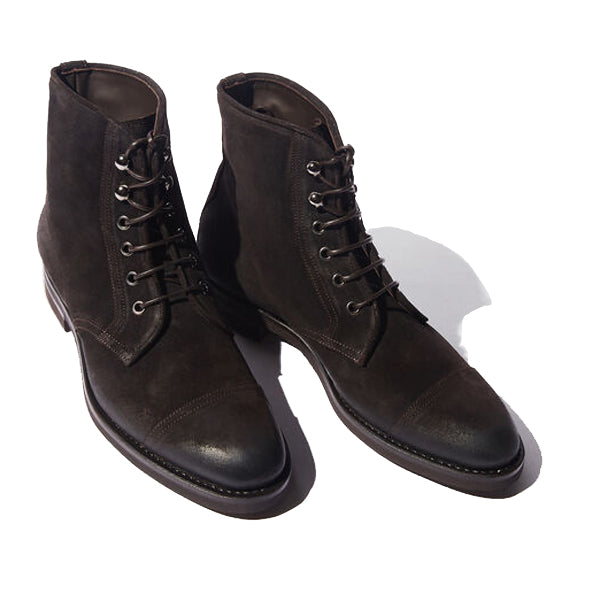 Derby High Ankle Suede Dark Brown Leather Boots