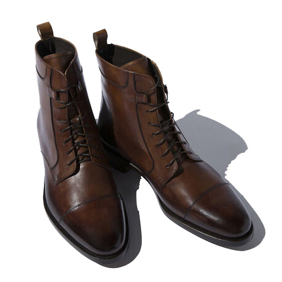 Derby Dark Brown Leather High Ankle Boots