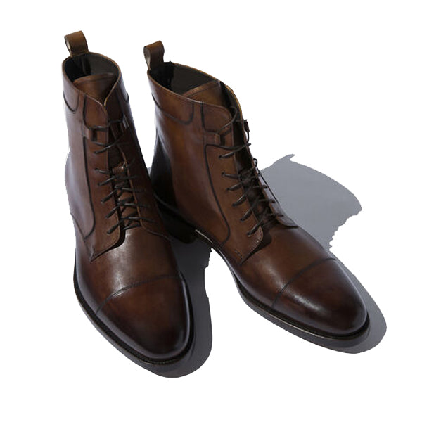 Derby Dark Brown Leather High Ankle Boots